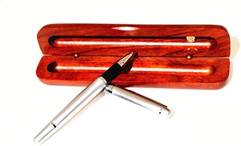 HNDtek Rolling Ball Pen With Red Wood Gift Box, Classic Design Black Ink (Silver)