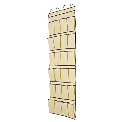 Ziz Home Over The Door Shoe Organizer | 24 Large Pockets with 2 x 4 Hooks | Heavy Duty Fabric | Hanging Shoe Rack Over The Door | Hanging Shoe Organizer for Closet Shoes Storage | Hang On Behind Back