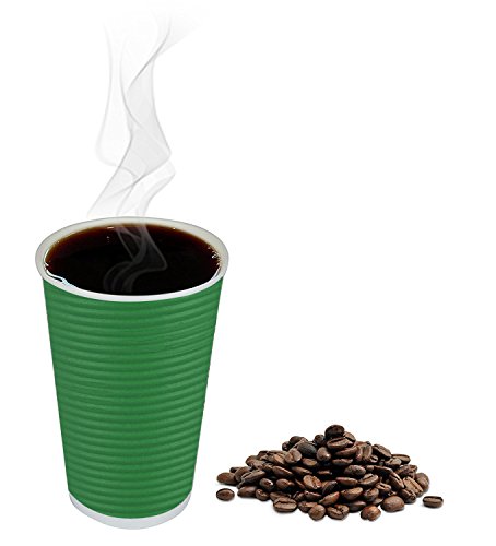 Disposable Hot Coffee Insulated Cups By Golden Spoon – 50 Pack Set Complete With Lids – Stylish Contemporary Ripple Design - Perfect For Take Away Coffee Shops And Bars (16 oz, Green)