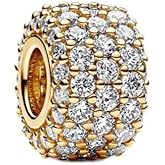 Lkwrideiny Gold plated Sparkling Pave Triple-row Charm 925 Sterling Silver Pendant,Jewelry Beads Gifts for Women Bracelet&Necklace