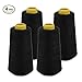 4 Pack of 6000 (24,000 Total) Yard Spools Black Sewing Thread All Purpose 100% Spun Polyester Overlock Cone