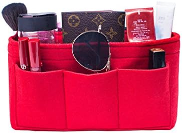 Felt Handbag Organizer, Insert Purse Organizer 12 Pockets Structure Shaper 3 Sizes Red M