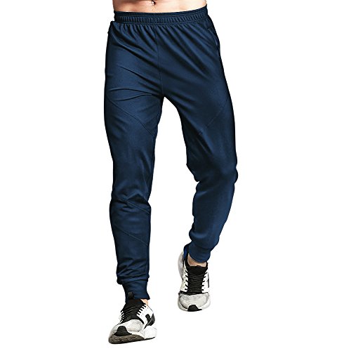 Gerlobal Mens Joggers Pants Active Casual Gym Workout Running Sweatpants with Zipper Pockets Blue,Medium