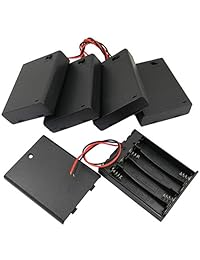 Juego de 5 cajas de almacenamiento con 4 pilas AAA de color negro con cables más gruesos y interruptor de encendido apagado