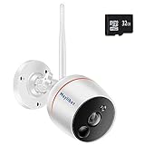 Wireless Security Camera Surveillance System with Motion Detection and Audio for Home Outdoor Indoor, Smart 2.4GHz WiFi 2MP Bullet IP Camera with iOS/Android APP, Pre-Installed 32GB SD Card Record