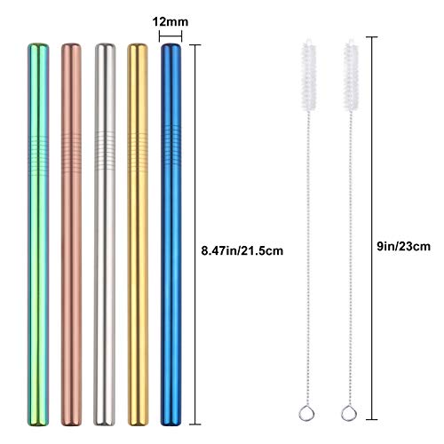 Elezenioc 7 pcs Strohhalm Edelstahl,12mm Strohhalm Wiederverwendbar für Bubble Tea,Metallstrohalme mit 2 Bürstens… – Bild 5