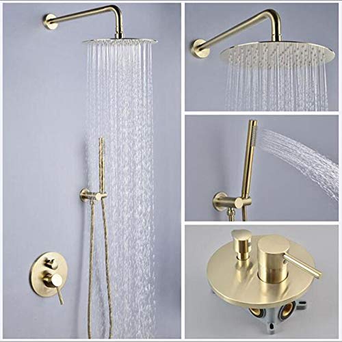 Brushed Gold Flush Mount Shower Set, 10" Recessed Shower Kit with Hand Shower, Shower Systems, Bathroom Shower Mixer