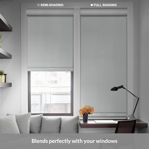Boolegon Blackout Roller Shades for Windows,Cordless,Linen Fabric,Roller Blinds,Thermal Insulated Fabric UV Protection,Window Shades for Home,Door,Bedroom,Office,Blackout-White,Custom Size