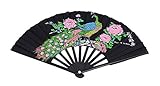 Chinese Nylon-Cloth Peacock Fan, Black