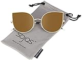 SojoS Cat eye mirrored flat lenses Ultra Thin Ultra Light metal frame women Sunglasses SJ1022 With Gold Lens