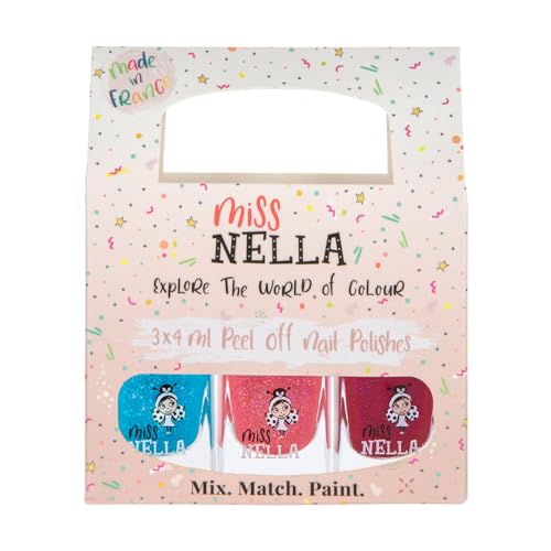 MISS NELLA WINTER GLITTER, Nail Polish Set-Easy Pell off And Water Based Formula, 3 Colors of Nail Glitter set- Sugar hugs, jazzberry Jam & under the sea, Perfect Kids Nail Polish…