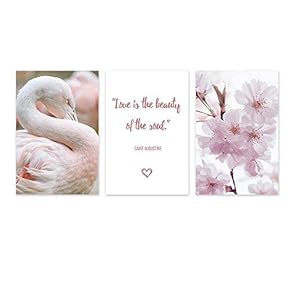 3 Panel Canvas Wall Art - Pink Cherry Blossom, Flamingo and Inspirational Quotes - Giclee Print Gallery Wrap Modern Home Art Ready to Hang - 16"x24" x 3 Panels