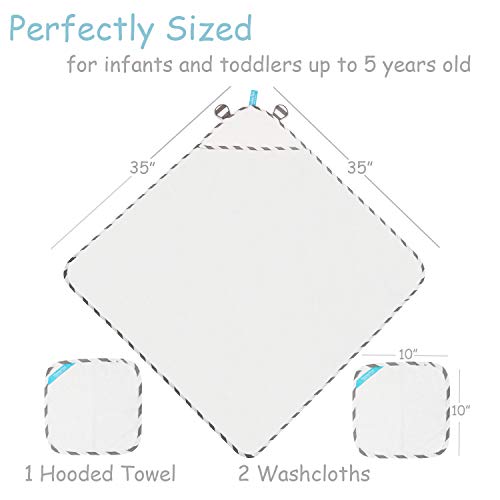 Premium Bamboo Baby Hooded Towel with Baby washcloths by YoulerTex, Ultra Soft and Absorbent Baby Bath Towel, Hypoallergenic Large Hooded Towel for Kids, Newborns, Toddlers (White)