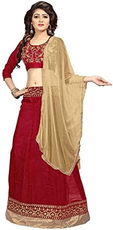 Ved Fashion Women's Silk Semistiched Lehenga Choli (Maroon)