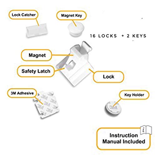 image for Skyla Homes - Magnetic Baby Locks (16-Pack) | No Tools Needed - 3M Adh