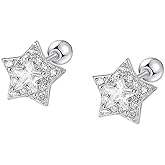 Cute Diamond Star Small Stud Earrings for Women Crystal Cubic Zirconia Tiny Star Cartilage Tragus Helix Screw Back Studs Earring Delicate Birthday Jewelry Gifts Hypoallergenic 20G