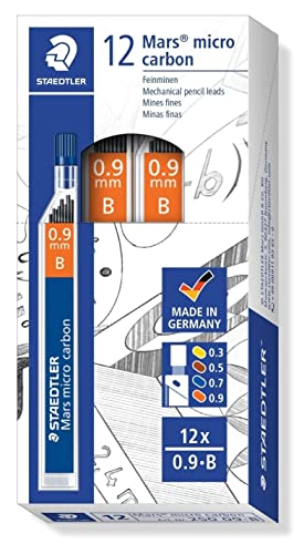 STAEDTLER 250 09-B Mars Micro fijne vullingen, stiftdiameter 0,9 mm, B, 12 stuks, grafietgrijs