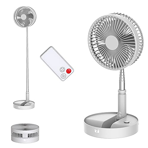 UNITEDTIME Tragbarer Ventilator Faltbares Wiederaufladbares [Fernbedienung] Batteriebetriebene Foldaway Stehender Pedestallventilator, 4 Geschwindigke