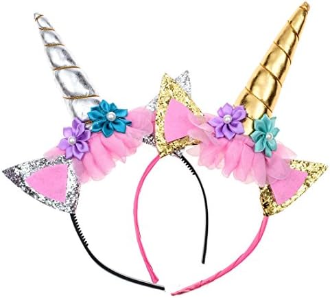 Daisyu Shiny Unicorn Horn Ears Flower Headband Cosplay Costume Easter Headpiece