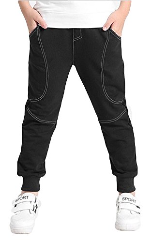 Boy's Cotton Sweatpants Adjustable Waist Jogger Pants Trousers in Basic Colors