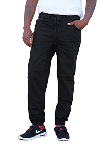 REVOL MEN'S TWILL / DENIM DROP CROTCH HAREM JOGGER PANTS, Medium SG002-BLACK