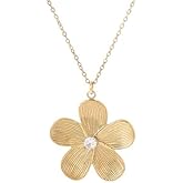 DIAMANTIO 18K Gold Plated Flower Pendant Necklace – Statement Elegant Textured Petals with Cubic Zirconia Center