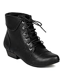 Breckelle BC45 Women Leatherette Oxford Almond Toe Lace Up Cuff Ankle Bootie - Black