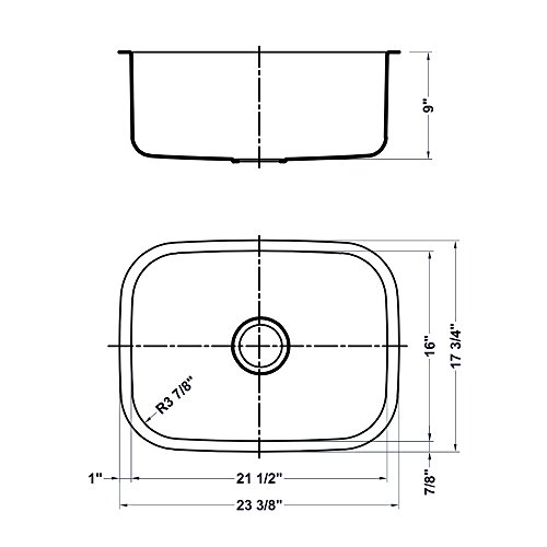 Ruvati RVM4132 Undermount 16 Gauge 24" Kitchen Single Bowl Sink, Stainless Steel