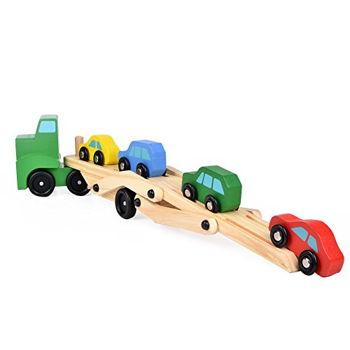 GEDIAO Wooden Car Toys for Toddlers, Car Carrier Truck Set Include 1 Truck and 4 Cars, 13.8" H x 6.7" W x 3.4" L