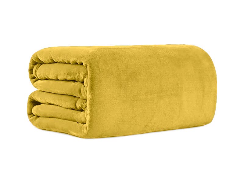 Bear & Panda Flannel Fleece Throw Blanket G Large Travel Sofa Bed Blanket Super Soft Fluffy Warm Throws Microfibre Blanky (Mustard, 200 x 240 cm)