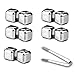 Whiskey Stones Ice Cubes, Set of 10 Stainless Steel Ice Cubes Reusable Chilling Frozen Rocks for Whiskey Wine Beverage Juice or Soda, Nonslip Rubber 'n Tongs & Plastic Storage Tray Silver