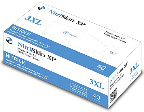 Medglove | NitriSkin XP | Powder & Latex Free Nitrile Examination Gloves | 8 mil Thick | Approved for use with Chemo Drugs | 12" Cuff for Premium Protection | Violet Blue | SIze 3XL| 40 Gloves Per Box