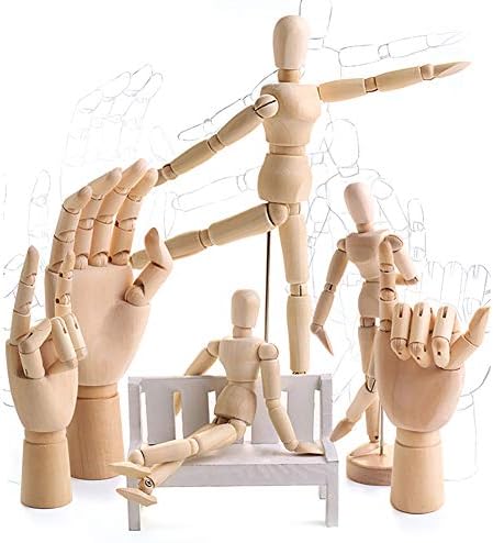 7/8/10/12/ inch Left&Right Wooden Hand Artists' Manikins Wood Sculpture Sketch Manikin Wooden Body Articulated Home Decoration Crafts Figurines & Miniatures (Body 12 inch)