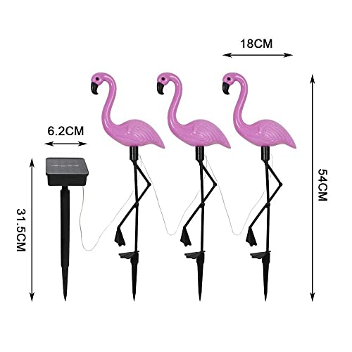 3 Pack Flamingo Decorative Garden Lights, New IP65 Waterproof and Solar Powered Outdoor Stake Pink Lights for Pathway Lawn Yard Landscape Path(3 in 1 Pack)