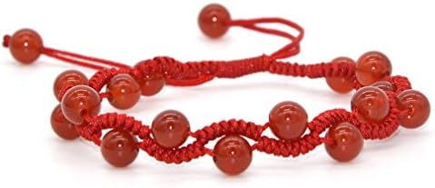 FasportRed Rope Line Bracelet with Natural Beads Hand Chain Handmade Braided String Rotating Bracelet