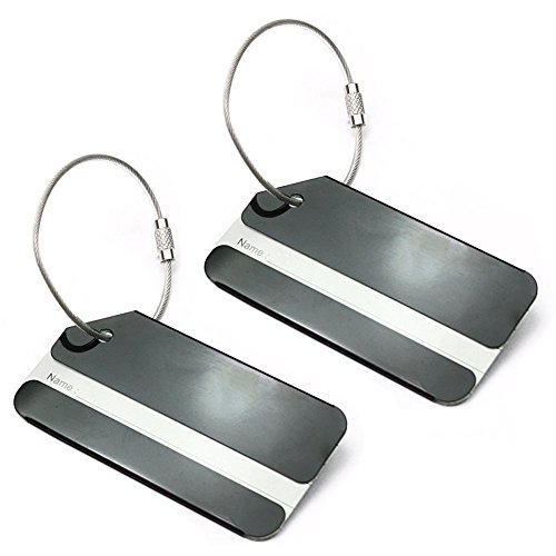 Set of 2 Aluminum Metal Travel Suitcase Identifier Luggage Tags Labels Bag ID Name Address Tag Label with Screw Chain, Black