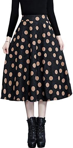 Femirah Women's Wool Midi Skirt A Line Floral Skirt Vintage Plaid Swing Skirts 20 Colors