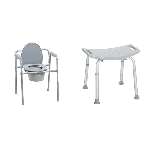 Drive Medical 350 lb Capacity Steel Folding Commode Chair and 300 lb  Capacity Aluminum Adjustable Shower Bench with Suction Cups in Kuwait  Whizz