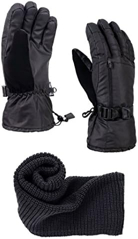 FURST Men's Touchscreen Winter Gloves + Infinity Scarf Set, Hidden Pocket, Thinsulate, Waterproof, Black, S