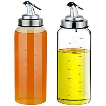 (2 Pack) Olive Oil and Vinegar Dispensers, No Drip,Lead-Free Glass Bottles,17 Ounce Big Olive Oil Dispenser Bottle Set for Kitchen,Cooking Oil Cruet, Salad Dressing Container with Degree Scale