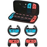 Accessories Kit for Nintendo Switch Games Starter, 2X Steering Wheel, 2X Grip Kit, 1x Travel Carry Case(5 in 1 Black)