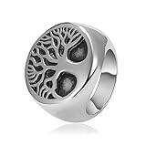 Mens Heavy 316L Stainless Steel Ring, Classic Gothic Tree of Life, Black Silver