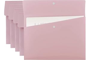 VANRA Poly File Folders Letter Size File Jackets Organizer Plastic Envelope A4 Flat Document Holder with Snap Button Closure (Pastel Pink, Pack of 5)