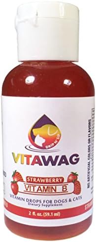 VITAWAG 'DRIP N SIP' 100% All Natural Super Concentrated Dog and Cat Liquid Supplements w/ No Added Dyes Chemicals and Preservatives, 30-60 Day Supply Per Bottle, 2 Ounces, Strawberry - Vitamin B