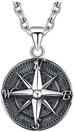 9925 silver compass pattern pendant necklace, men's retro Thai silver compass pattern pendant men and women pendant silver letter pendant + 50cm silver chain, Necklace