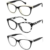 cyangander 3-Pack Blue Light Blocking Reading Glasses for Women Spring Hinge, Full Frame Cat Eye Readers