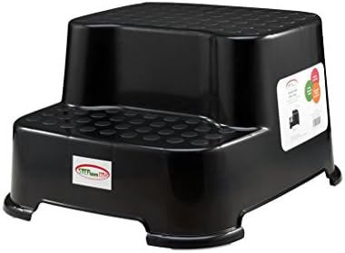 StepSafe Step Stool, 2 Step for kids and Adults, Non Slip Surface and Feet For Potty, Bathroom and Kitchen, Safe Materials, Black