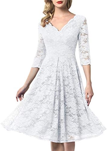 AONOUR Women's Vintage Floral Lace Bridesmaid Dress 3/4 Sleeve Wedding Party Midi Dress