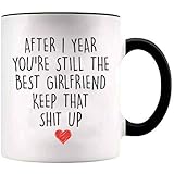 YouNique Designs 1 Year Anniversary Coffee Mug for Girlfriend, 11 ounces, White, 1st Anniversary Gift for Her