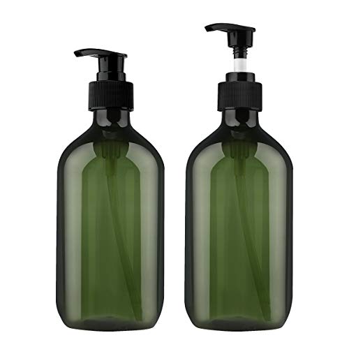 Yebeauty Pump Bottle, 2 Pack Pump Lotion Dispenser 17oz/500ml Empty Bottle with Pump Multipurpose for Emulsion Shampoo or Body Wash Bottle,Green